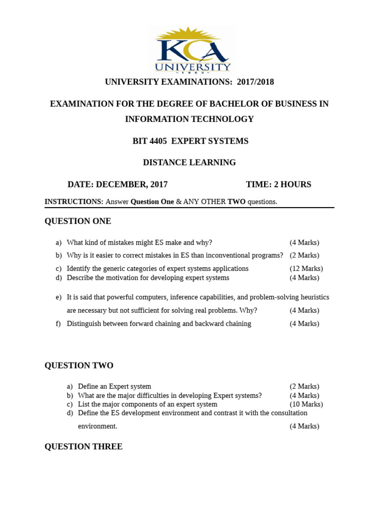 Expert Systems Examination Questions | PDF | Expert | System