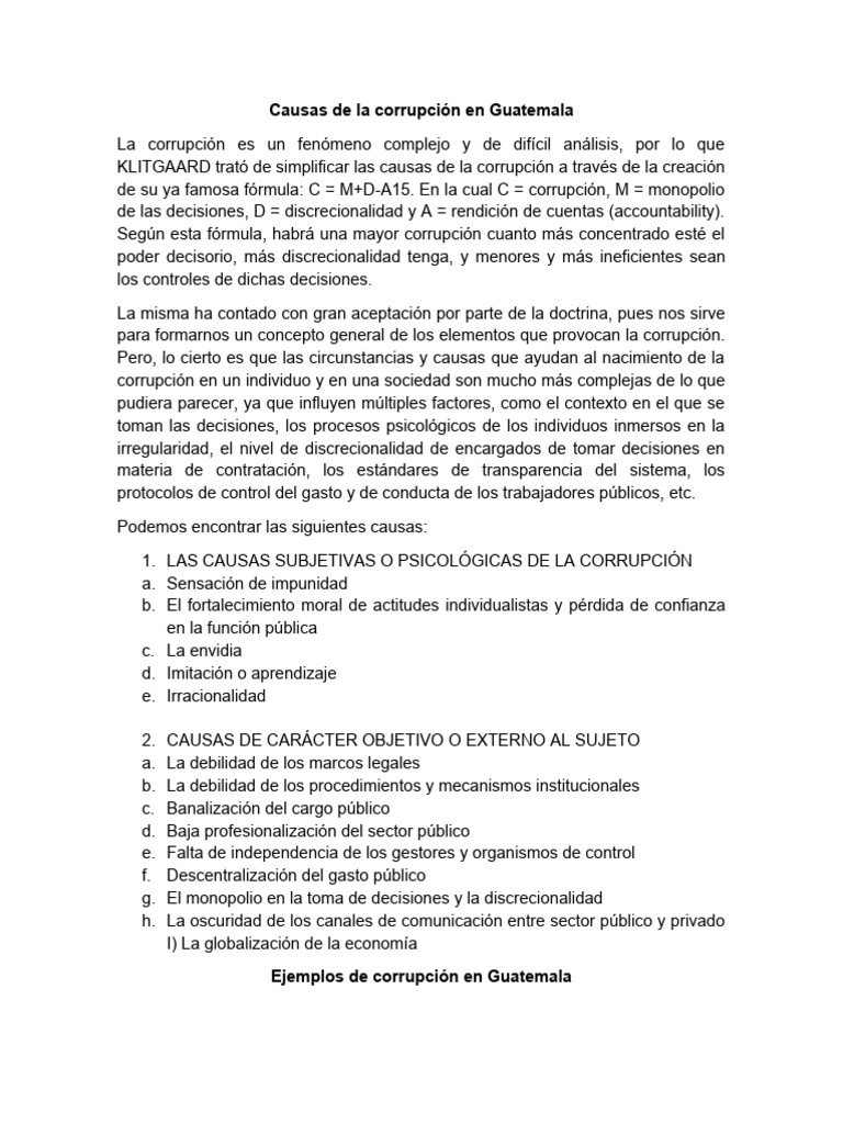 Causas de la corrupción en Guatemala | PDF