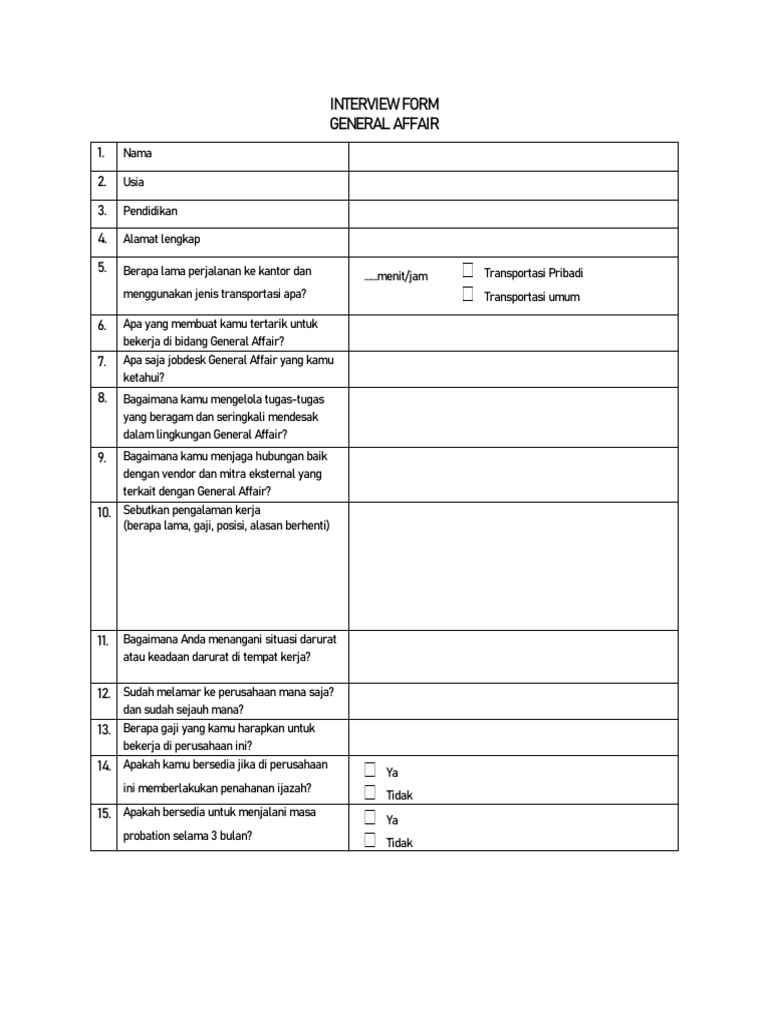 Formulir Wawancara General Affair | PDF