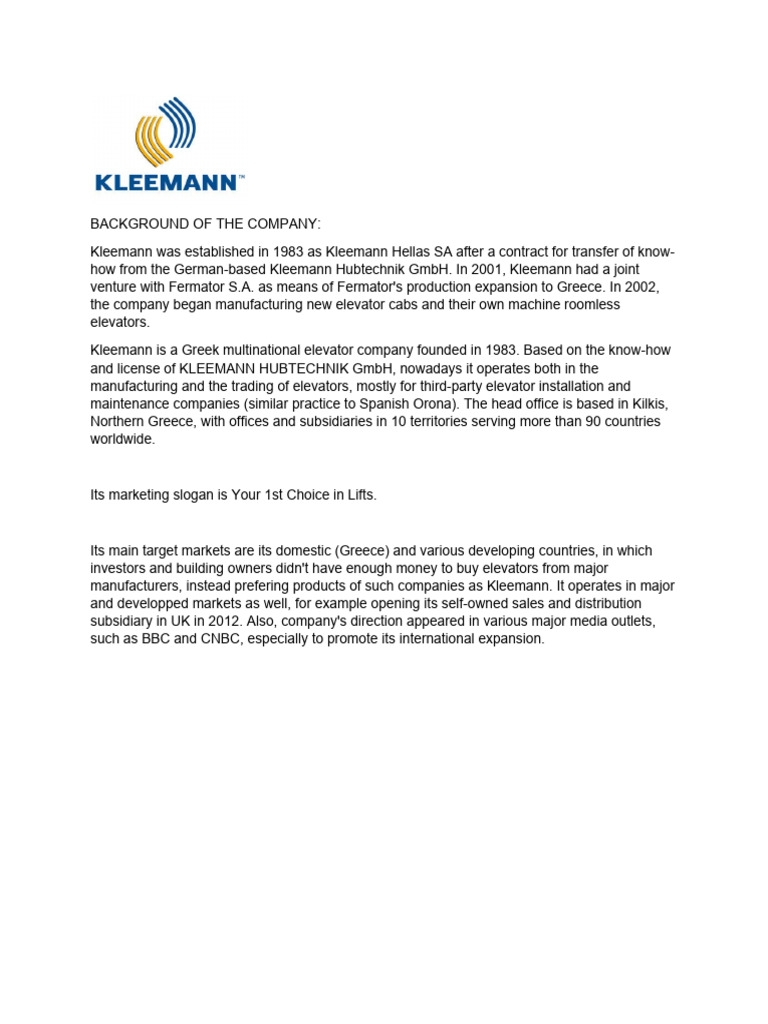 Kleemann Elevators Pdf Elevator Cargo