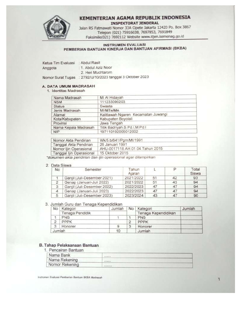 Instrumen Evaluasi Bkba | PDF