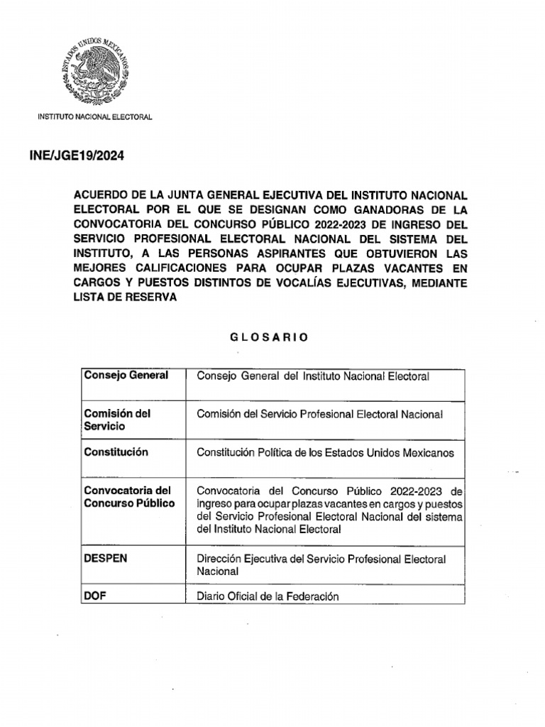 DESPEN Acuerdo JGE19 2024 LR 2022-2023 INE | PDF