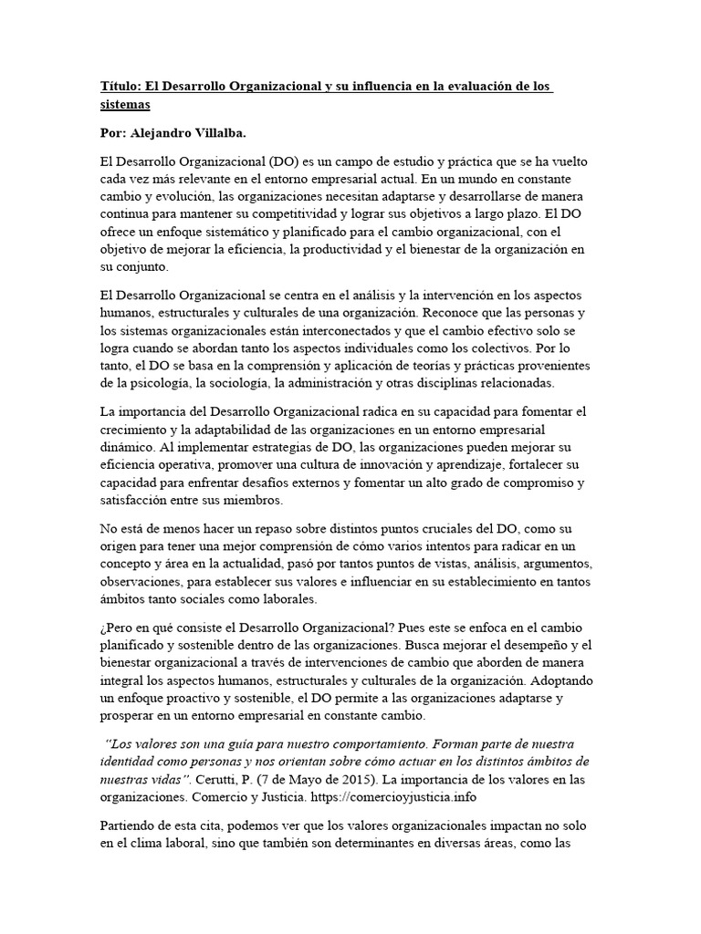 El Desarrollo Organizacional y Su Influencia en La Evaluación de Los