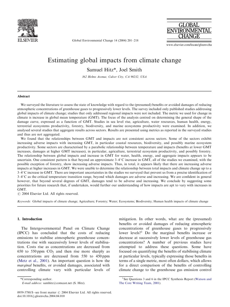Estimating Global Impacts From Climate C | PDF | Climate Change | Water ...