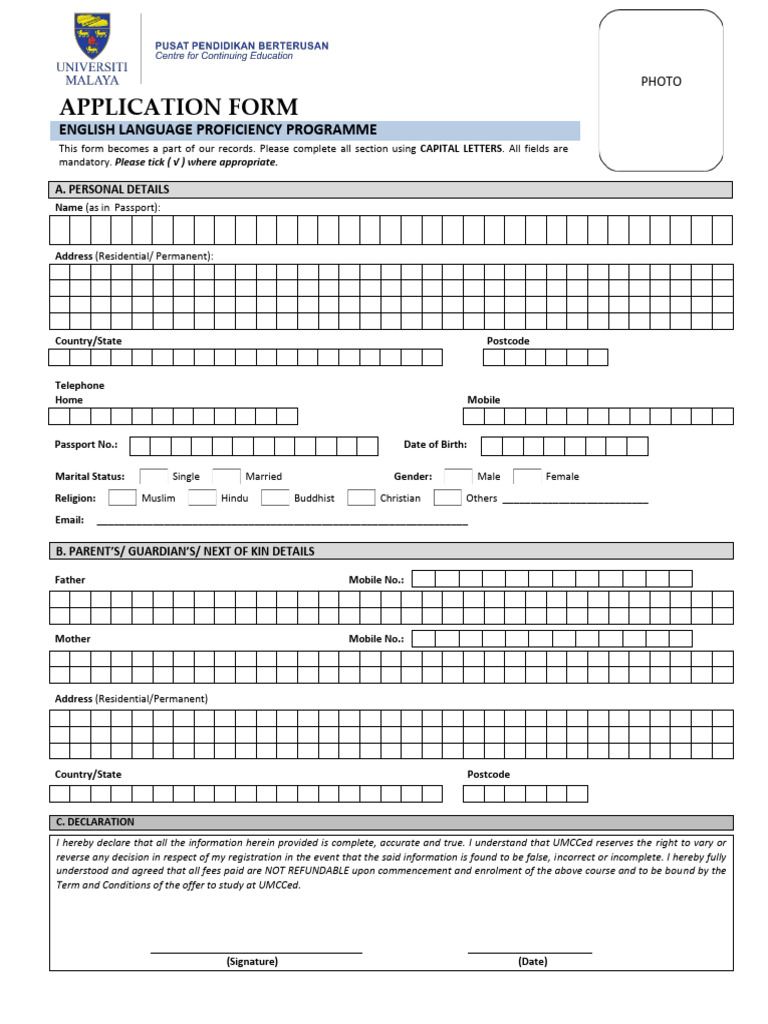 English Language Proficiency Application | PDF