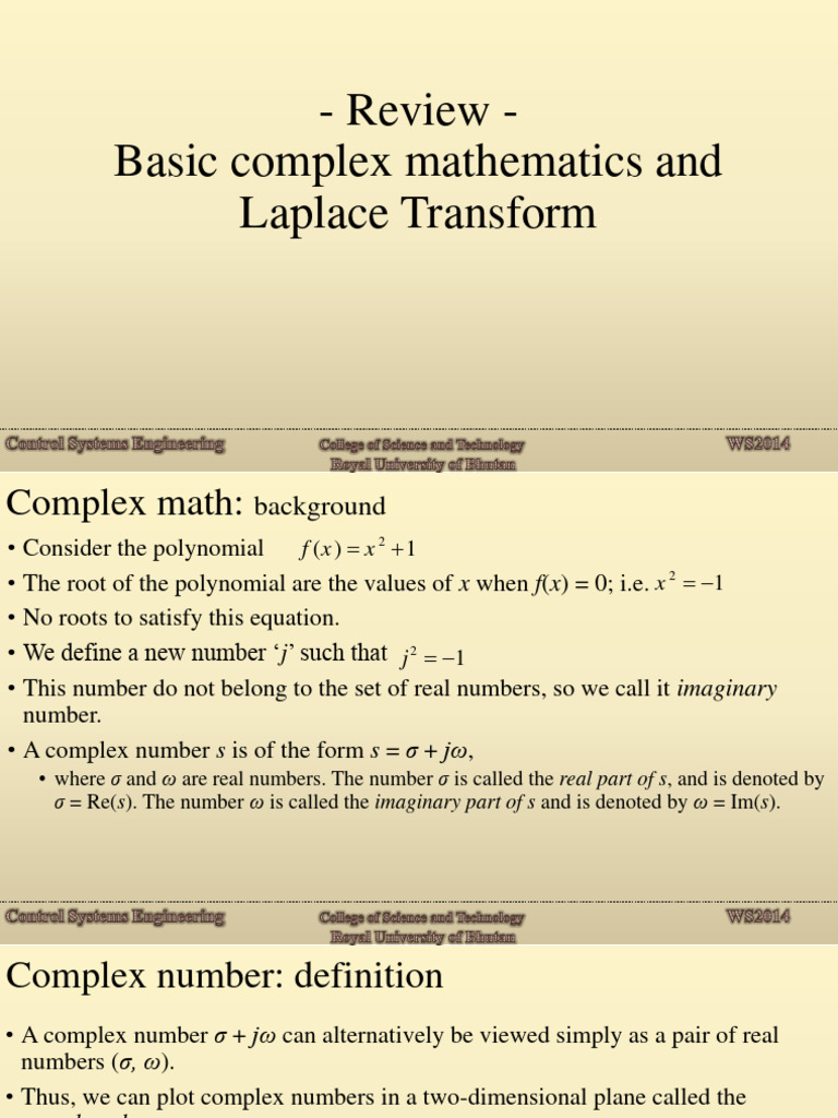 Complex Math & Laplace Transform Guide | PDF | Complex Number | Numbers