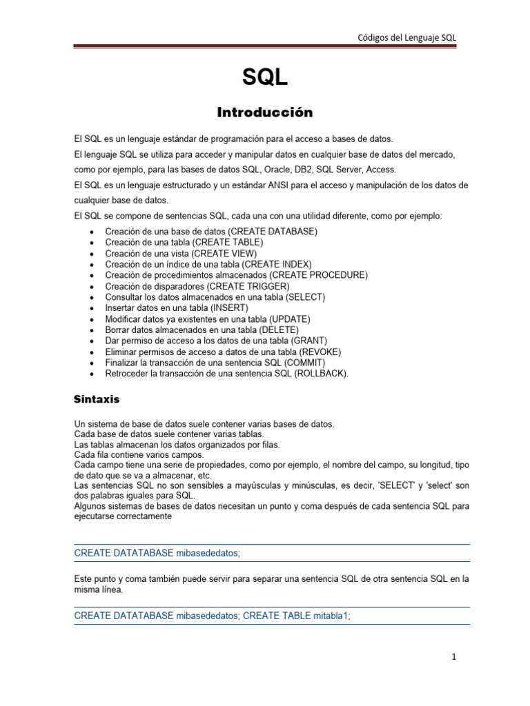 Guía Básica de SQL para Principiantes | PDF | SQL | Bases de datos
