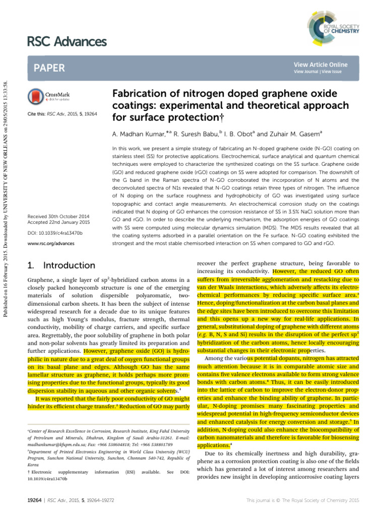 Fabrication of Nitrogen Doped Graphene Oxide Coatings Experimental and ...