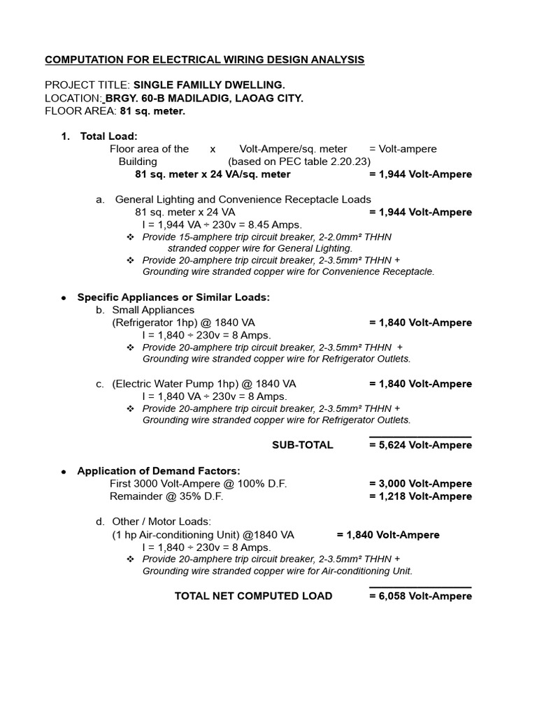 Electrical Design Analysis for Residence | PDF | Building Engineering ...