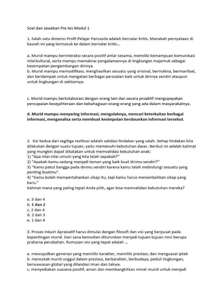 Soal dan Jawaban Modul 1 Pendidikan | PDF | Karier & Perkembangan ...