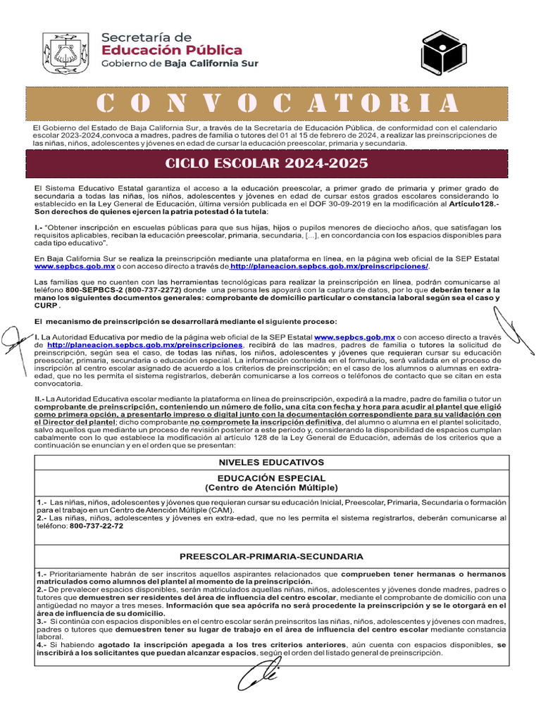 Convocatoria Preinscripciones Basica 2024 2025 Pdf