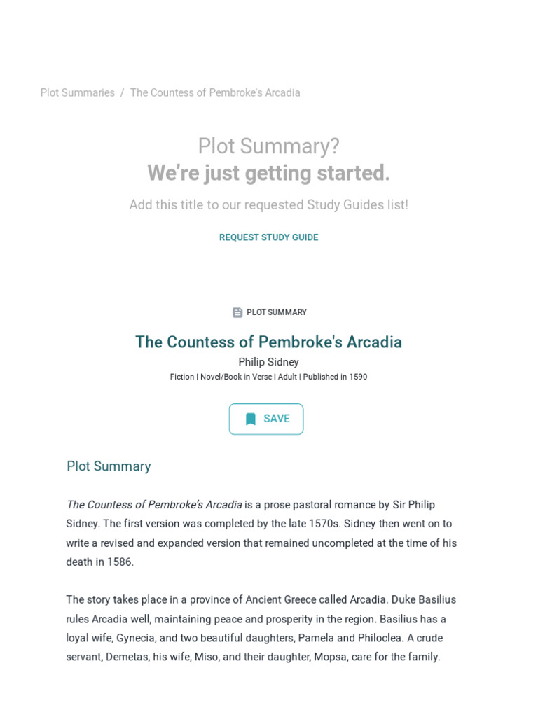 Arcadia Philip Sidney Summary PDF General Fiction