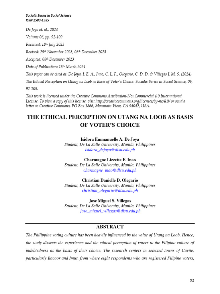 Ethical Impacts of Utang na Loob on Voting | PDF | Morality | Experience