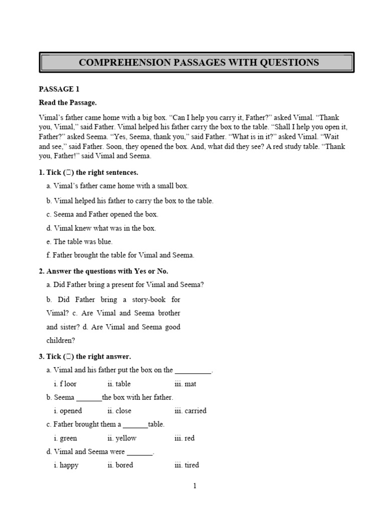 Comprehension Passages with Q&A | PDF | Language Arts & Discipline