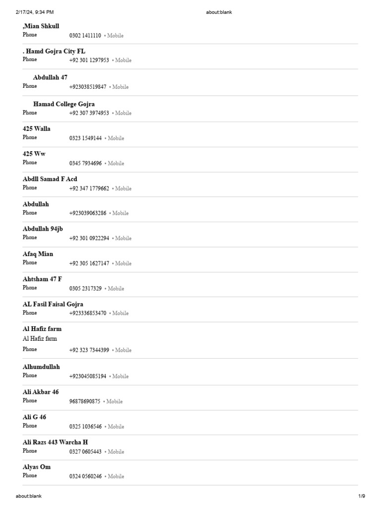 Mobile Contact Numbers List | PDF