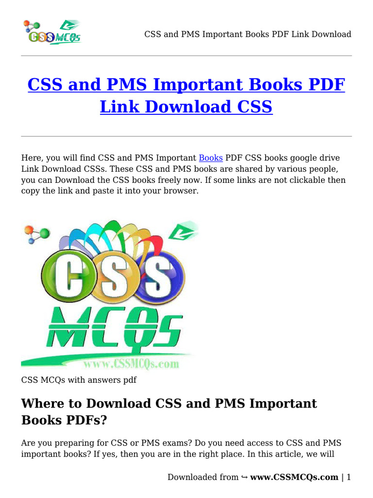 CSS and PMS Important Books PDF Link Download | Download Free PDF | Science