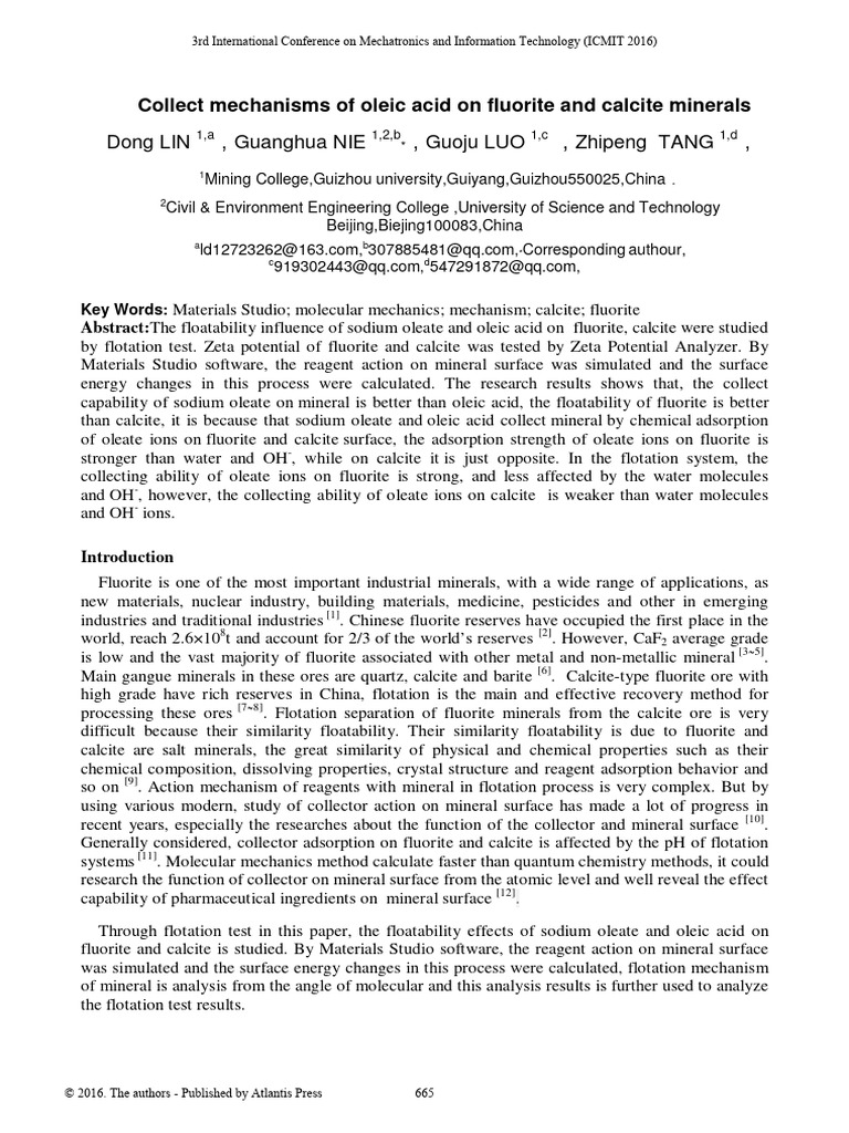 Oleic Acid Effects on Fluorite and Calcite | PDF | Minerals | Ph