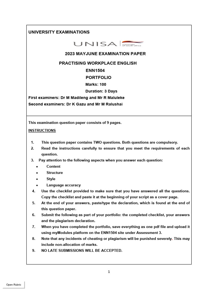 Enn1504 mayjune 2023 main exam question paper pdf