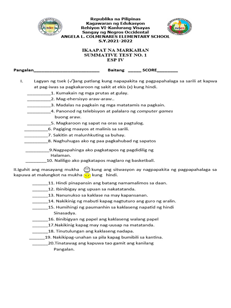 Summative Test 4th Quarter | PDF