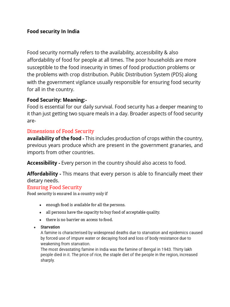 Food Security In India Pdf Food Security Famine