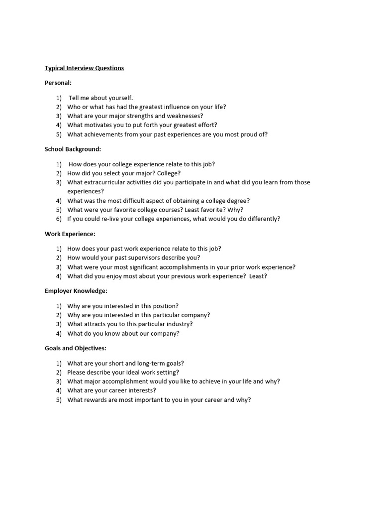 Typical Interview Questions Personal | PDF