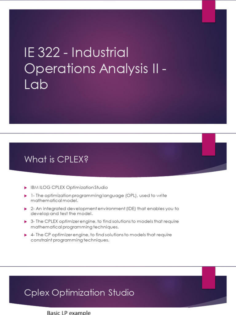 IE 322 Lab 1 Introduction To CPLEX | PDF
