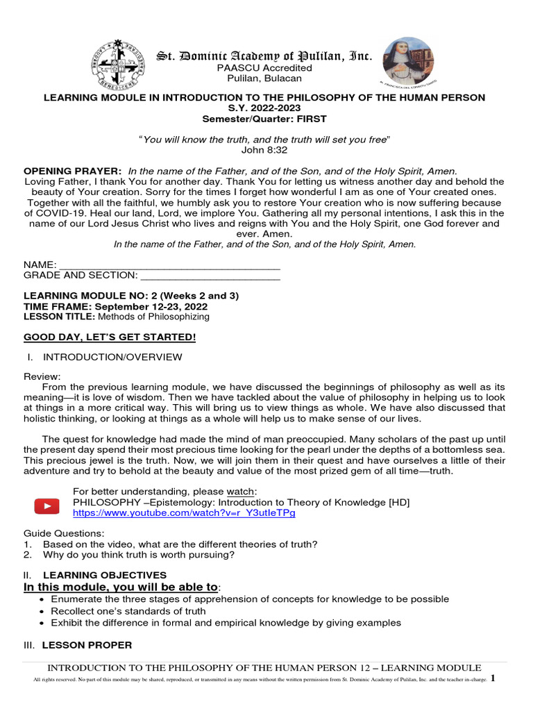 Iphp q1 module 2 methods of philosophizing pdf perception knowledge
