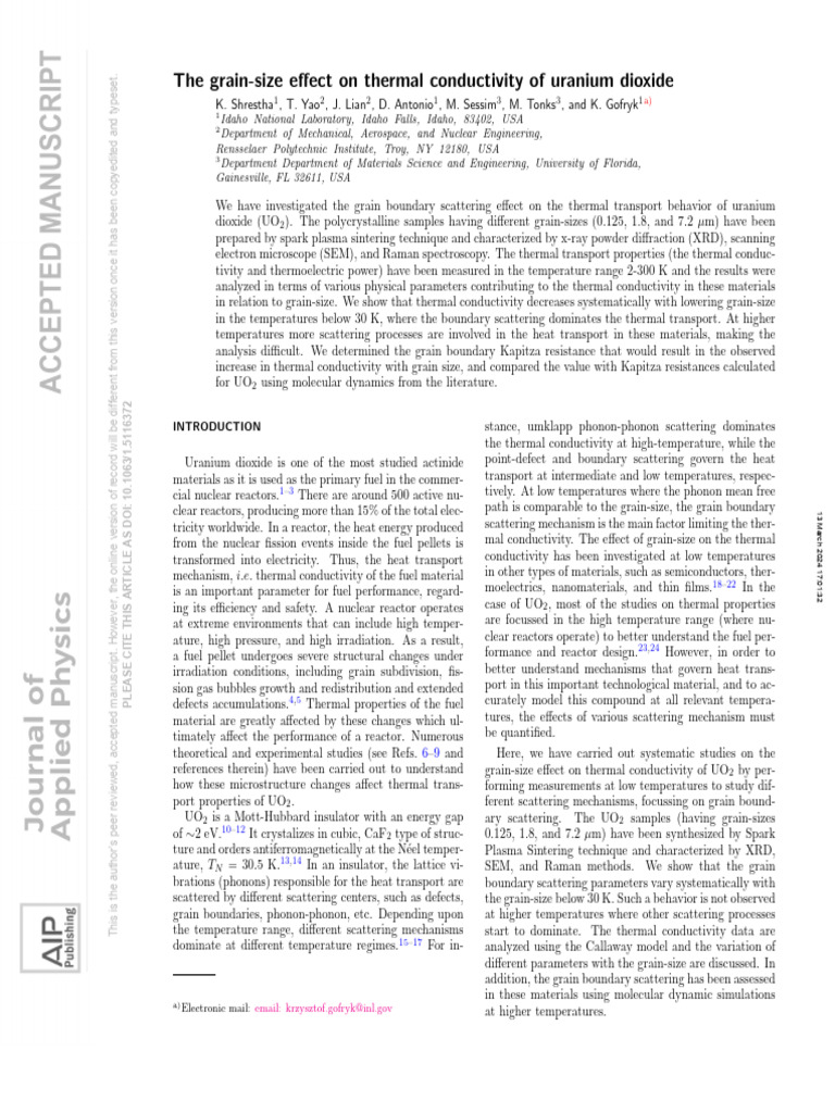 Grain-Size Impact on UO2 Thermal Conductivity | PDF | Technology ...