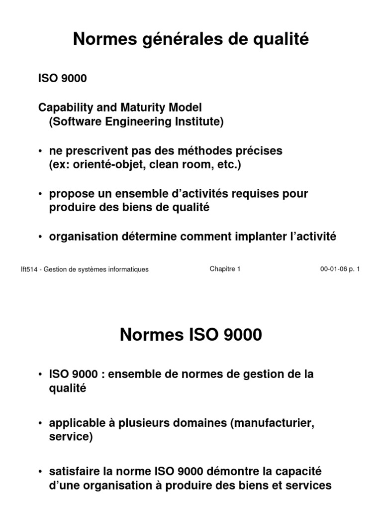 Normes ISO 9000 et modèle CMM en qualité | PDF | Management de la ...