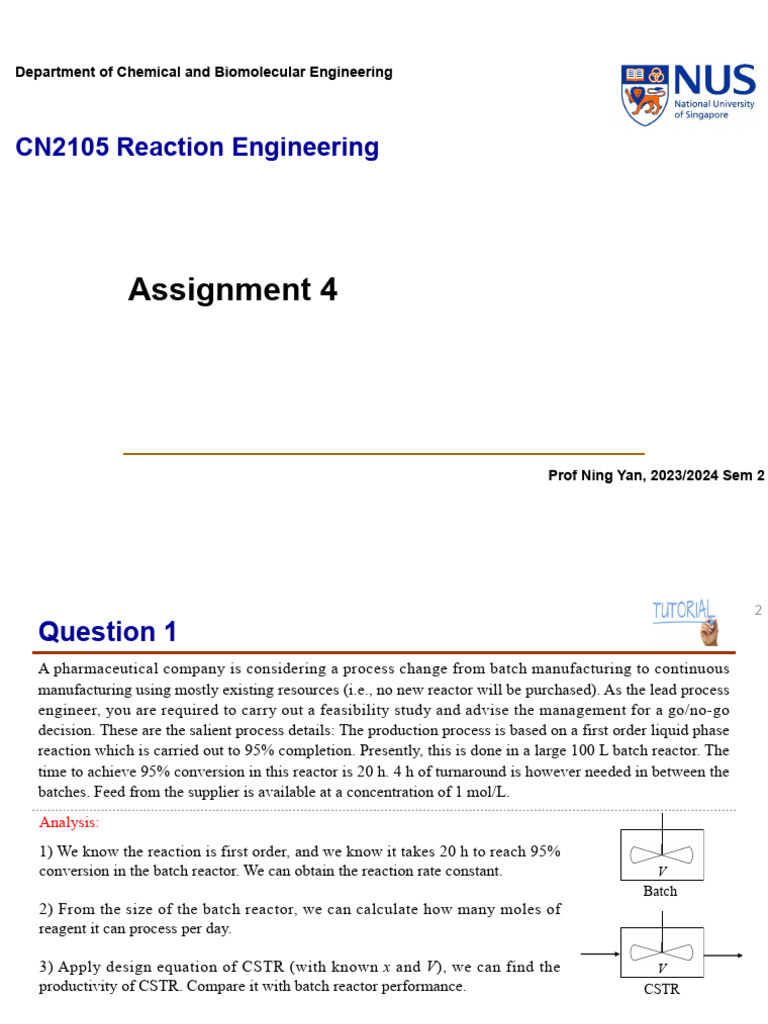 Assignment 4 Solution Pdf Chemical Reactor Chemistry