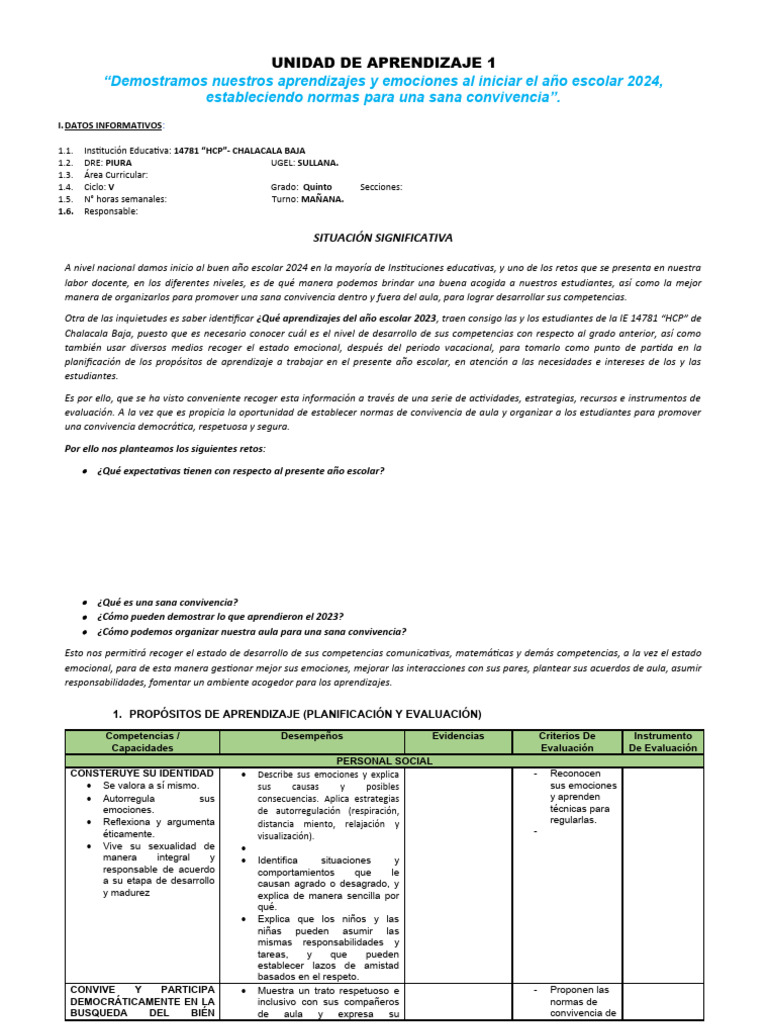 I Unidad de Aprendizaje 5 Primaria | PDF | Números | Aprendizaje