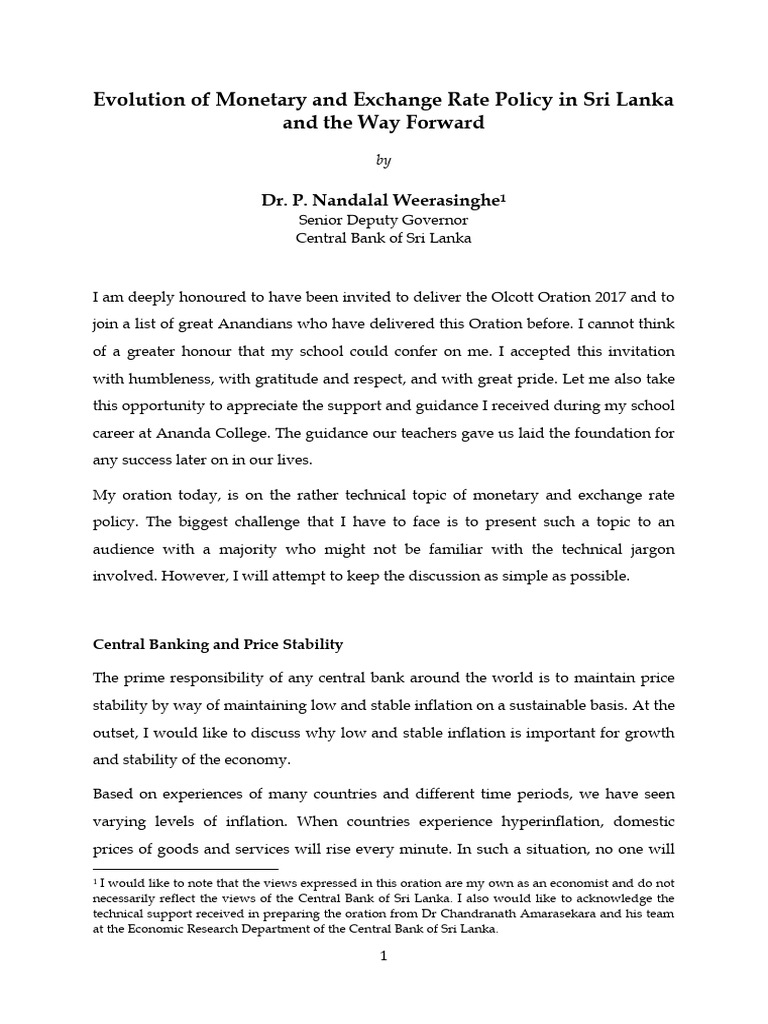 Evolution of Monetary and Exchange Rate Policy in Sri Lanka and The Way ...