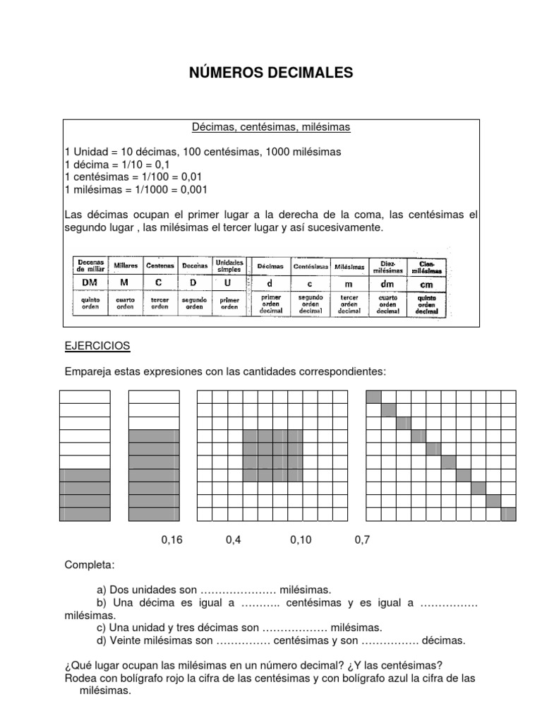 Ejercicios de Números Decimales 6to Grado | PDF | Decimal ...
