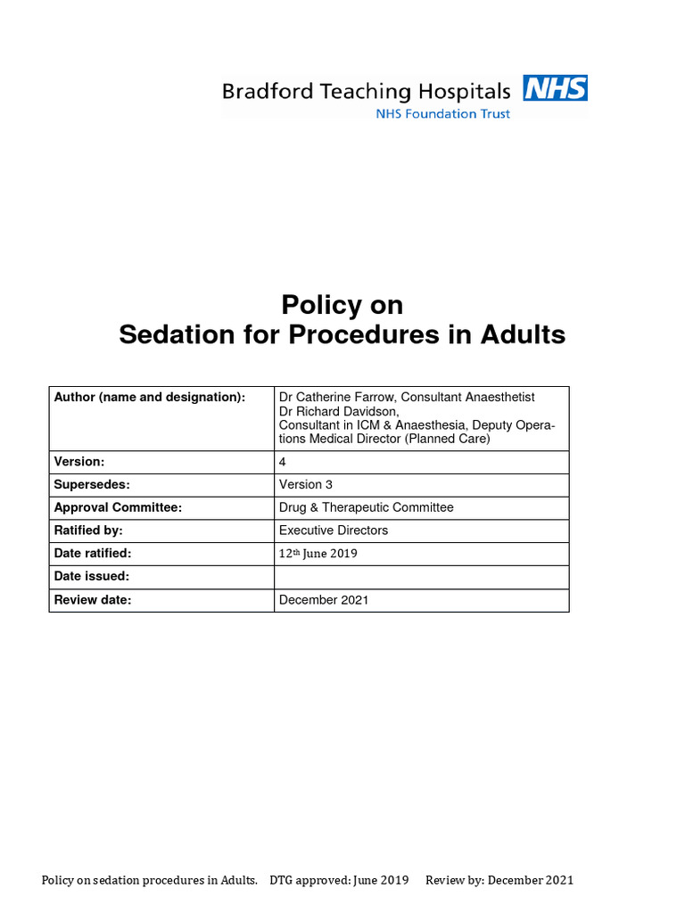 Adult Sedation Policy and Guidelines | PDF | Anesthesia | Medicine