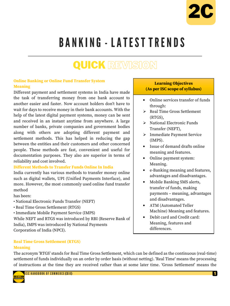 Banking Latest Trends Class 12 ISC Commerce | PDF | Debit Card | Credit ...