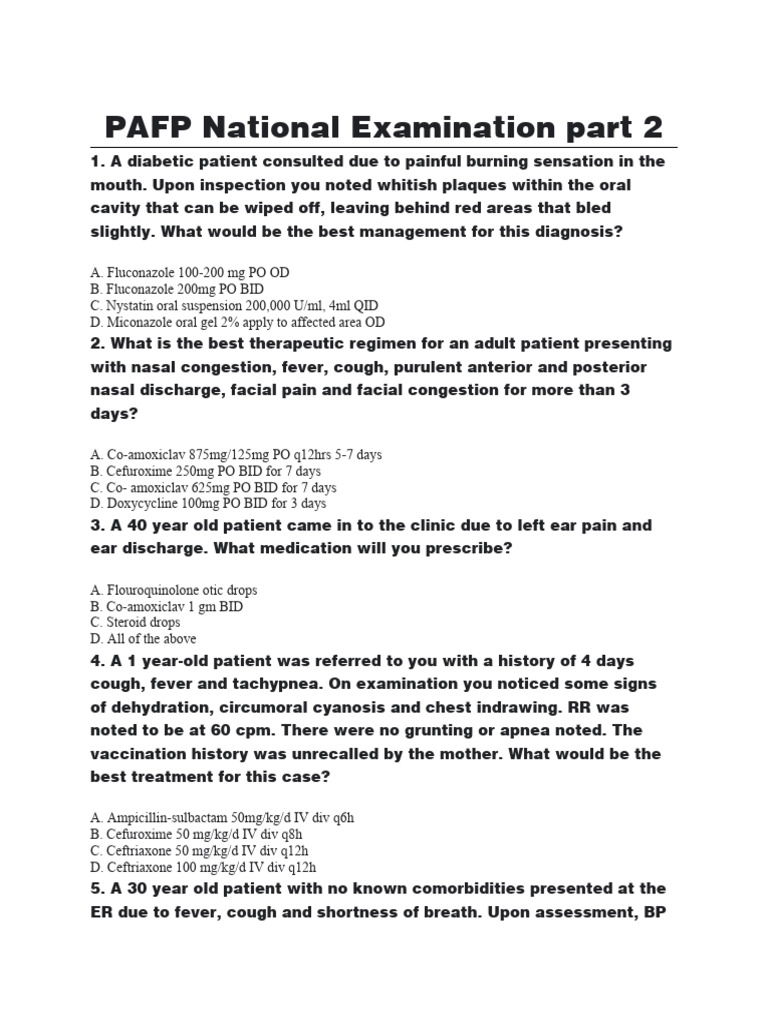 PAFP National Exam Part 2: Medical Cases | PDF | Rabies | Chronic ...