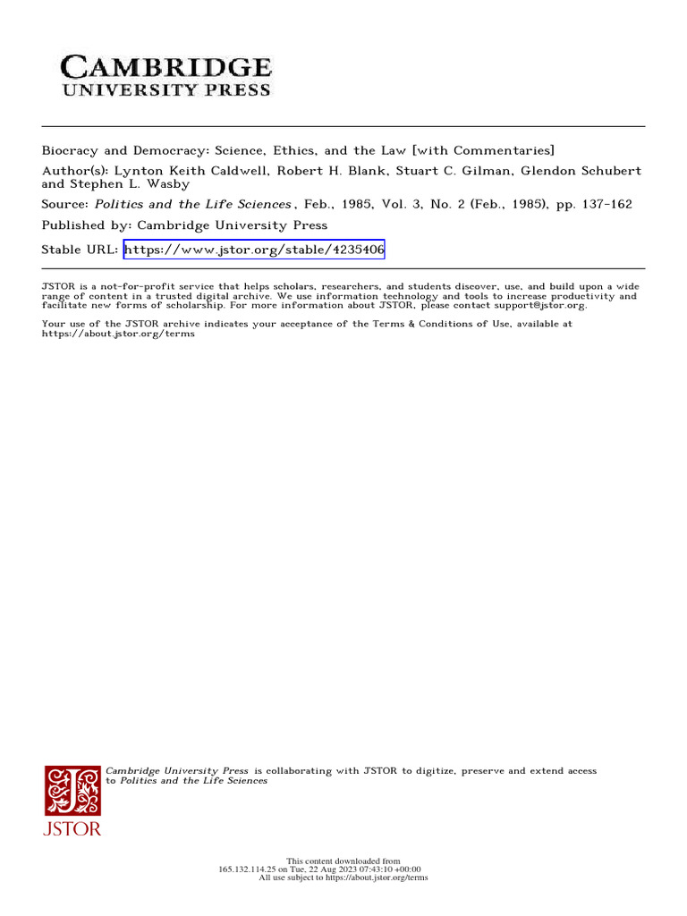 Caldwell, Blank, Gilman, Schubert - Biocracy and Democracy Science ...