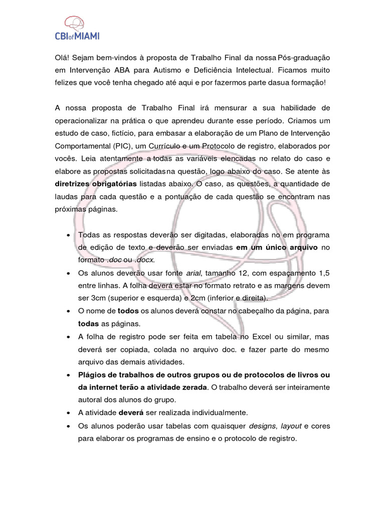Estudo de Caso Fictício: Intervenção ABA | PDF | Família