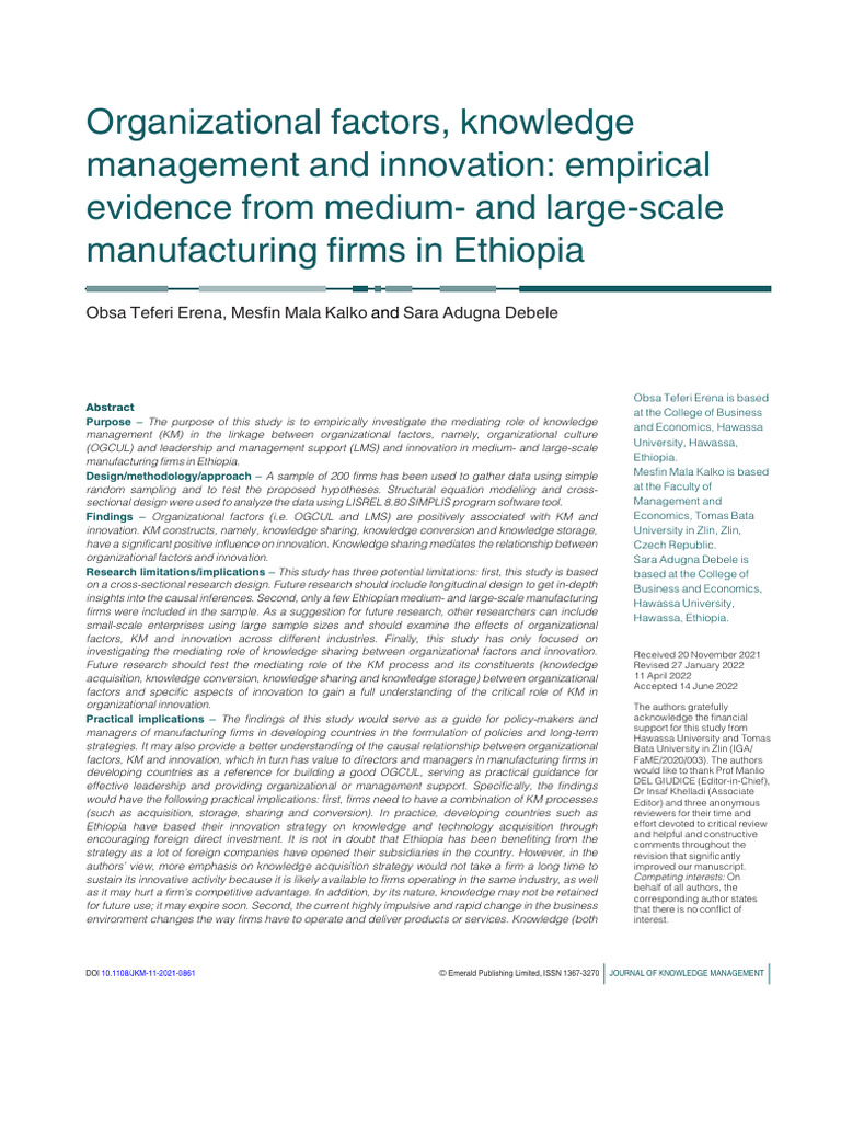 Knowledge Management and Innovation in Ethiopia | PDF | Innovation ...