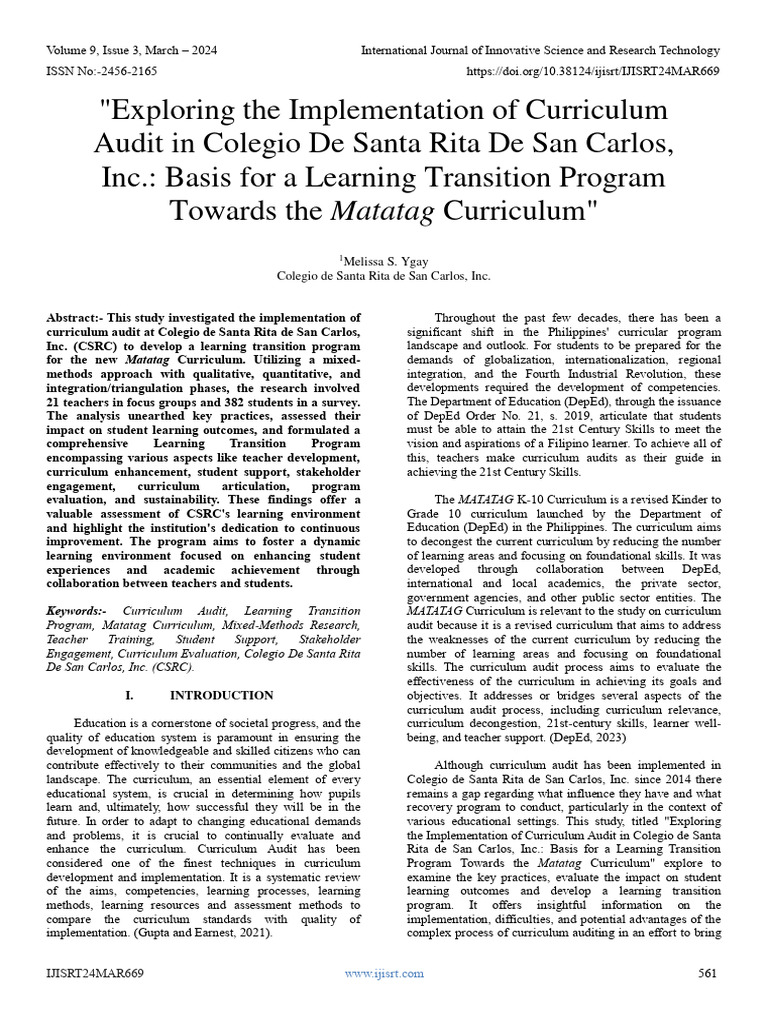 Curriculum Audit at Colegio de Santa Rita | PDF | Curriculum | Teachers