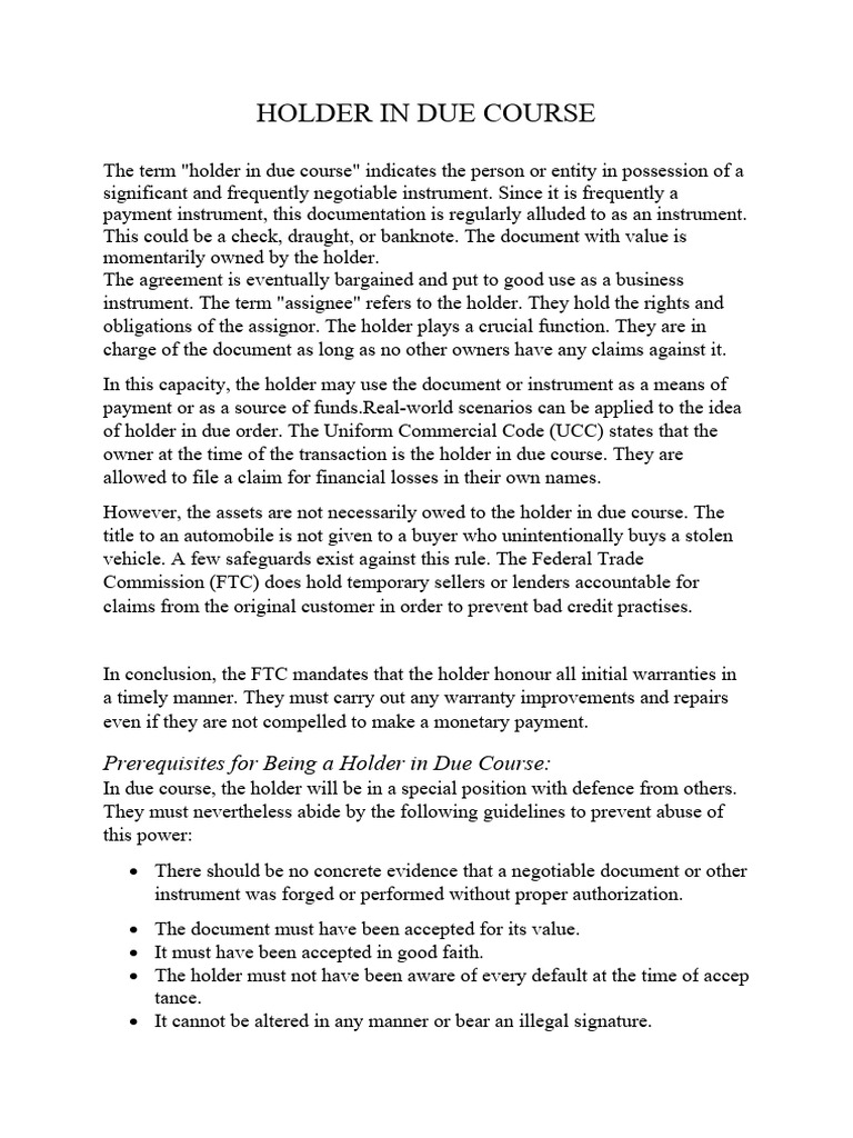 Holder in Due Course PDF Assignment (Law) Civil Law (Legal System)