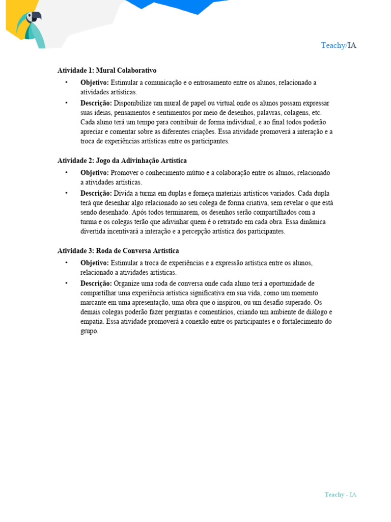 Atividades Artísticas Colaborativas | PDF | Carreira e Crescimento