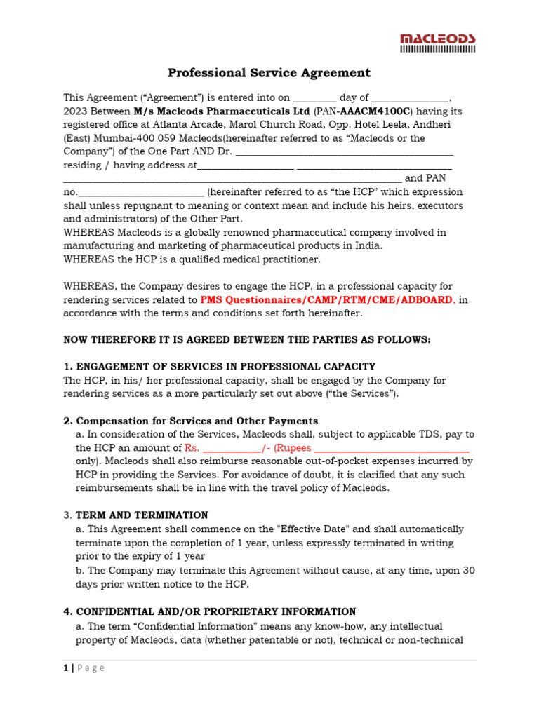 Professional Service Agreement Vf Download Free Pdf Trade Secret
