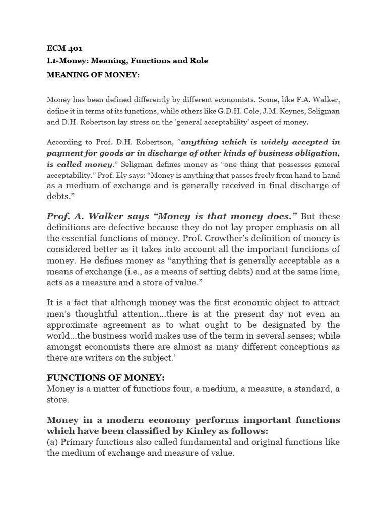 LI Money Concept Function and Nature | PDF | Money | Medium Of Exchange