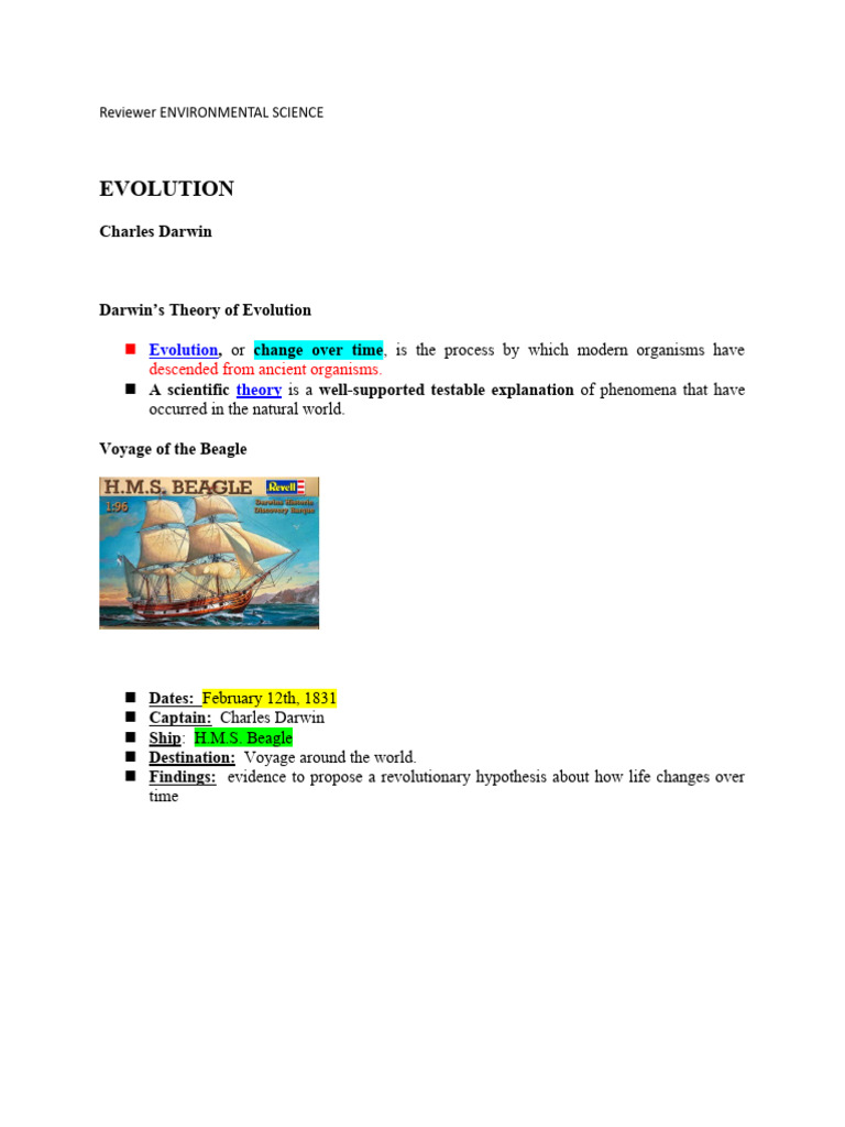 Darwin's Evolution Theory Overview | PDF | Charles Darwin | Natural ...