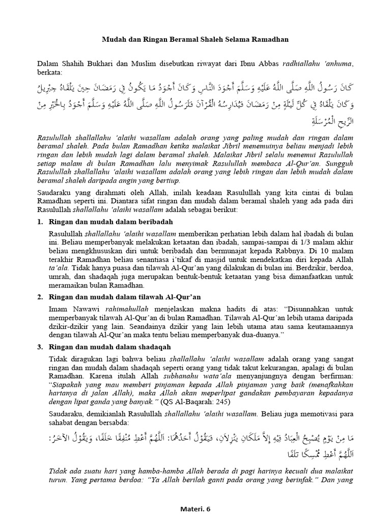 06 Mudah Dan Ringan Beramal Shaleh Selama Ramadhan | PDF | Agama ...