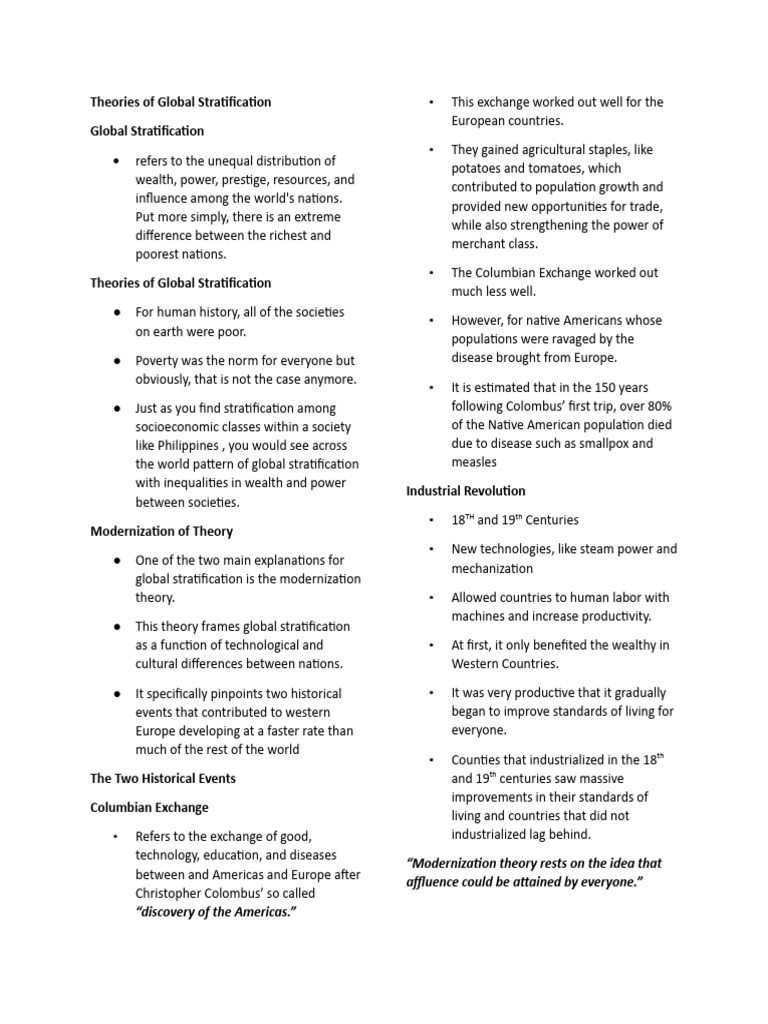 Theories of Global Stratification Explained | PDF | Modernization ...