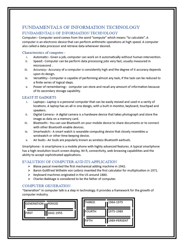 FUNDAMENTALS OF INFORMATION TECHNOLOGY | PDF