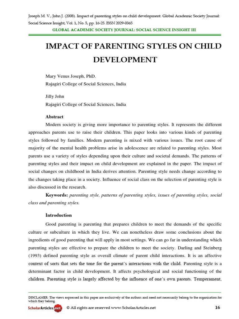 Impact Of Parenting Styles On Child Development Pdf