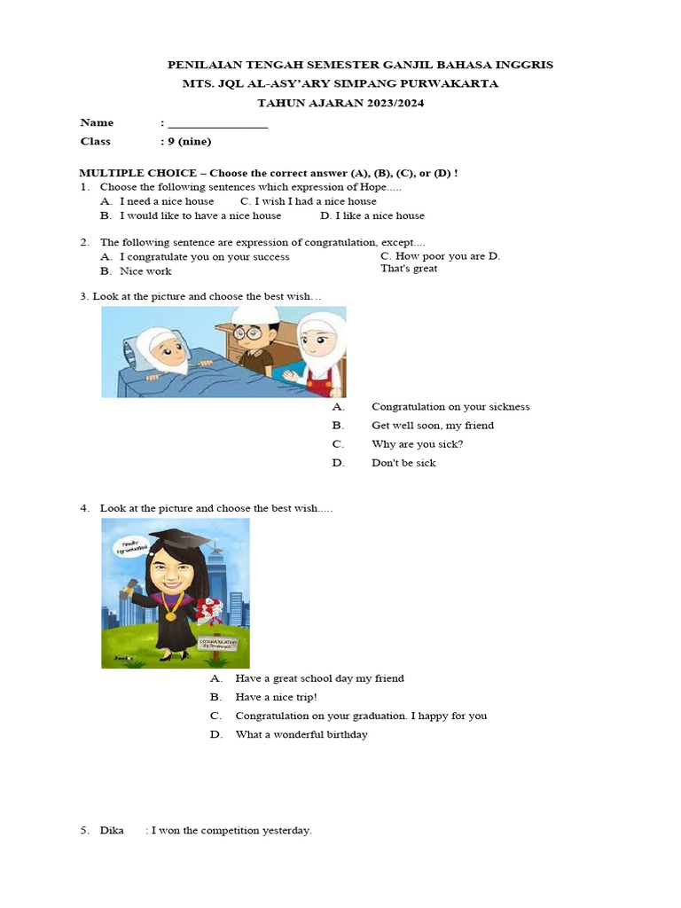 Latihan Soal Hope Wish And Congratulation Pdf